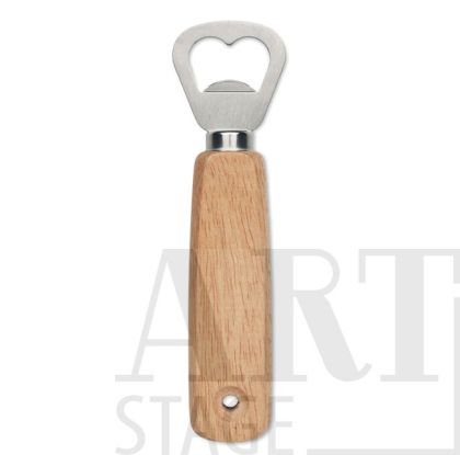 Bottle opener with oak wood handle.