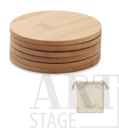 Set of 6 round bamboo coasters 