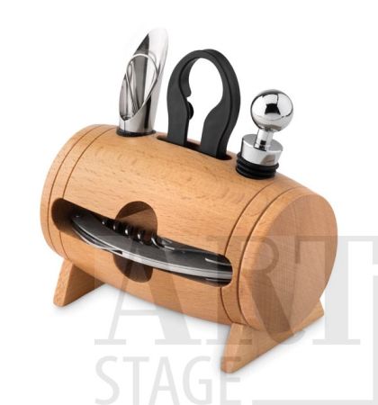 Дървена стойка с 4 аксесоара за вино