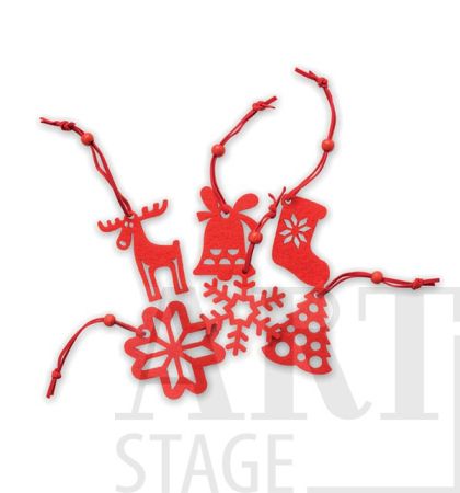 Комплект от 6 червени филцови висулки