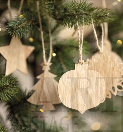 Комплект от 6 дървени коледни украси от бук