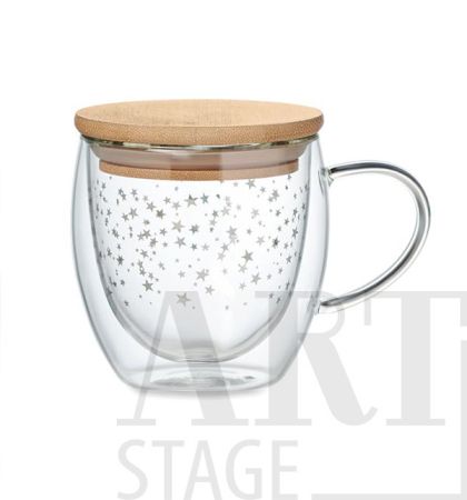 Двустенна боросиликатна коледна чаша със звези