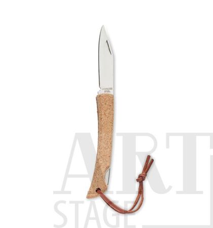 Foldable knife in stainless steel and cork covered handle