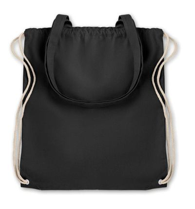 Пазарска чанта от плат с дълги дръжки и връзки за стягане