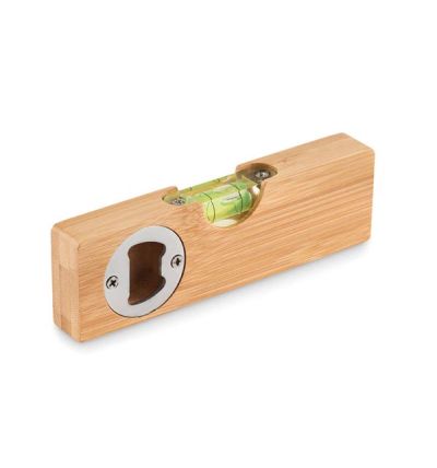 Spirit level made from bamboo with a built-tin bottle-opener